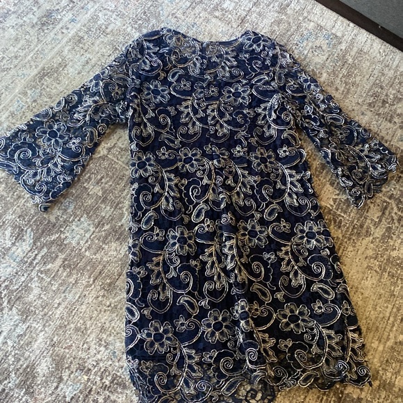 Marina women’s blue lace overlay formal dress 16W midi Mother of the Bride - Picture 5 of 7